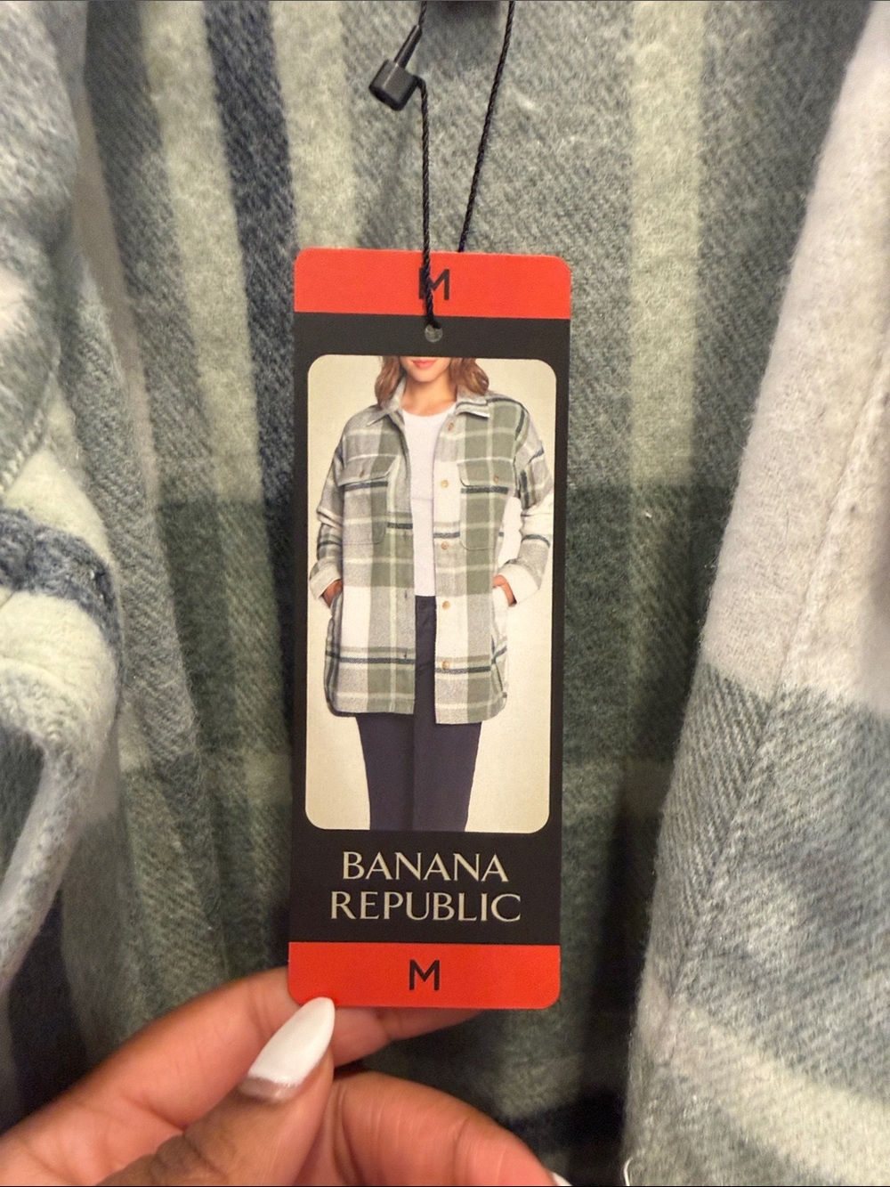 Banana Republic Green and Cream Plaid Utility Shacket - Picture 3 of 5